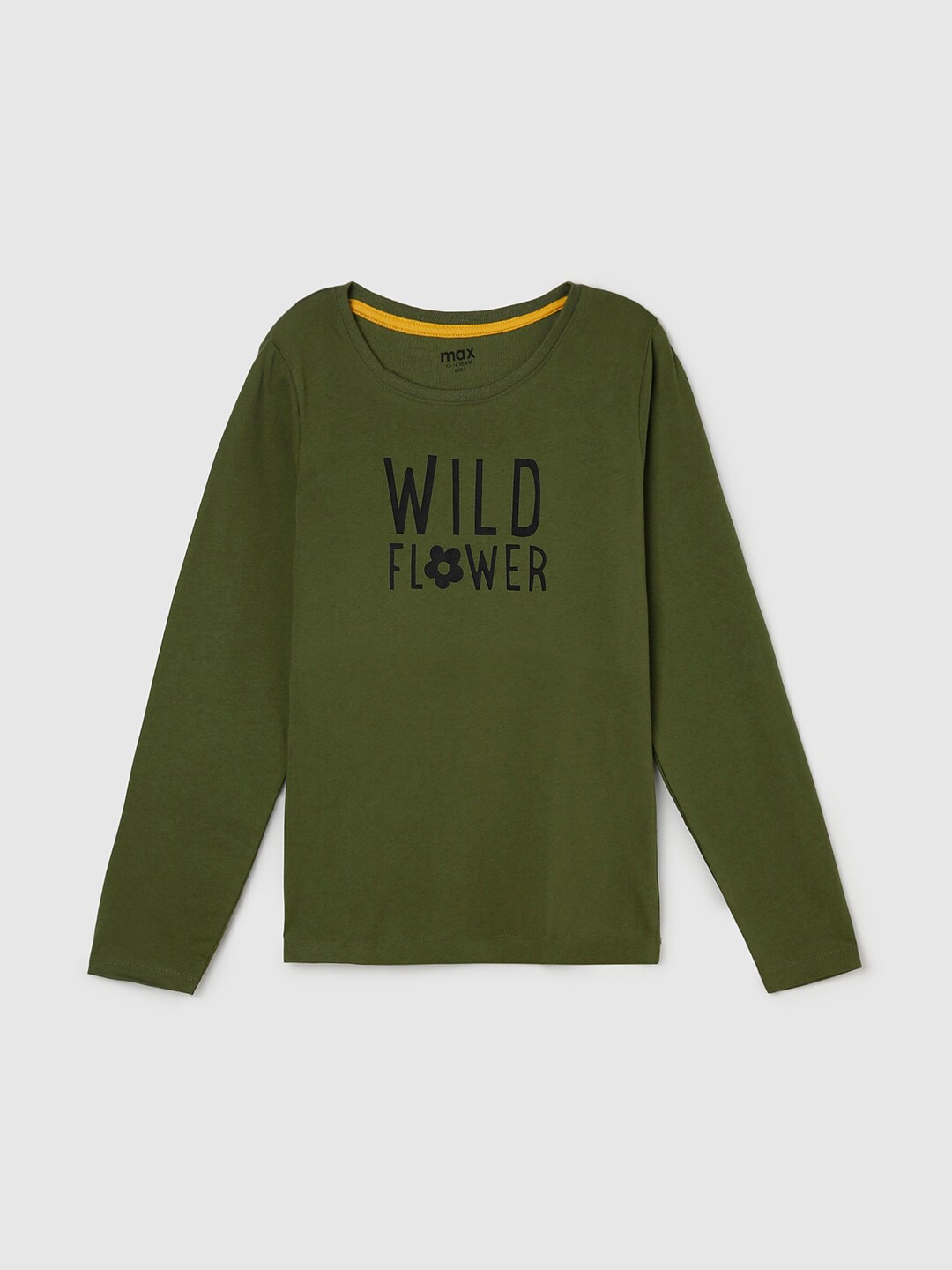 

max Girls Printed Pure Cotton T-shirt, Olive