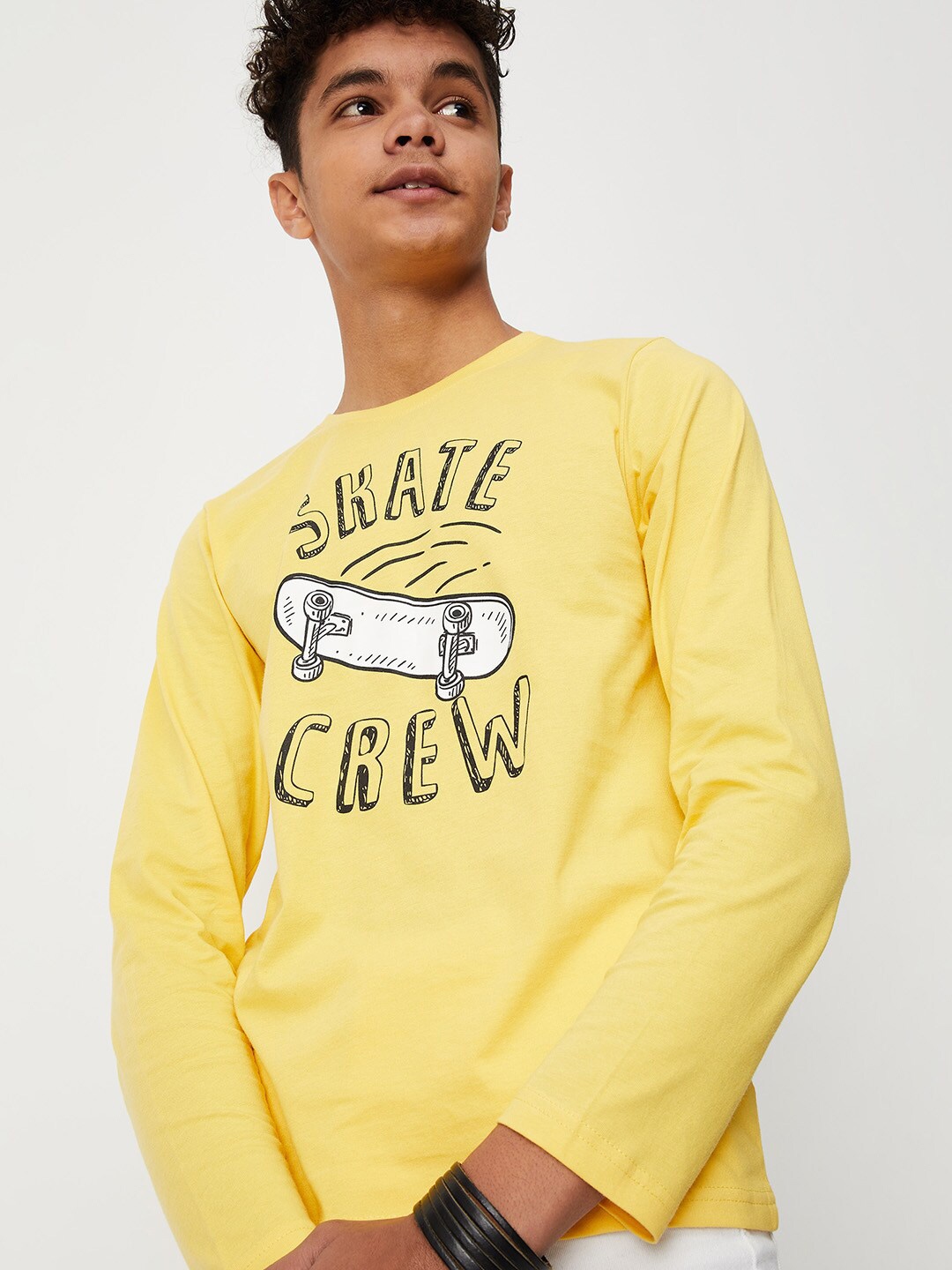 

max Boys Printed Pure Cotton T-shirt, Yellow
