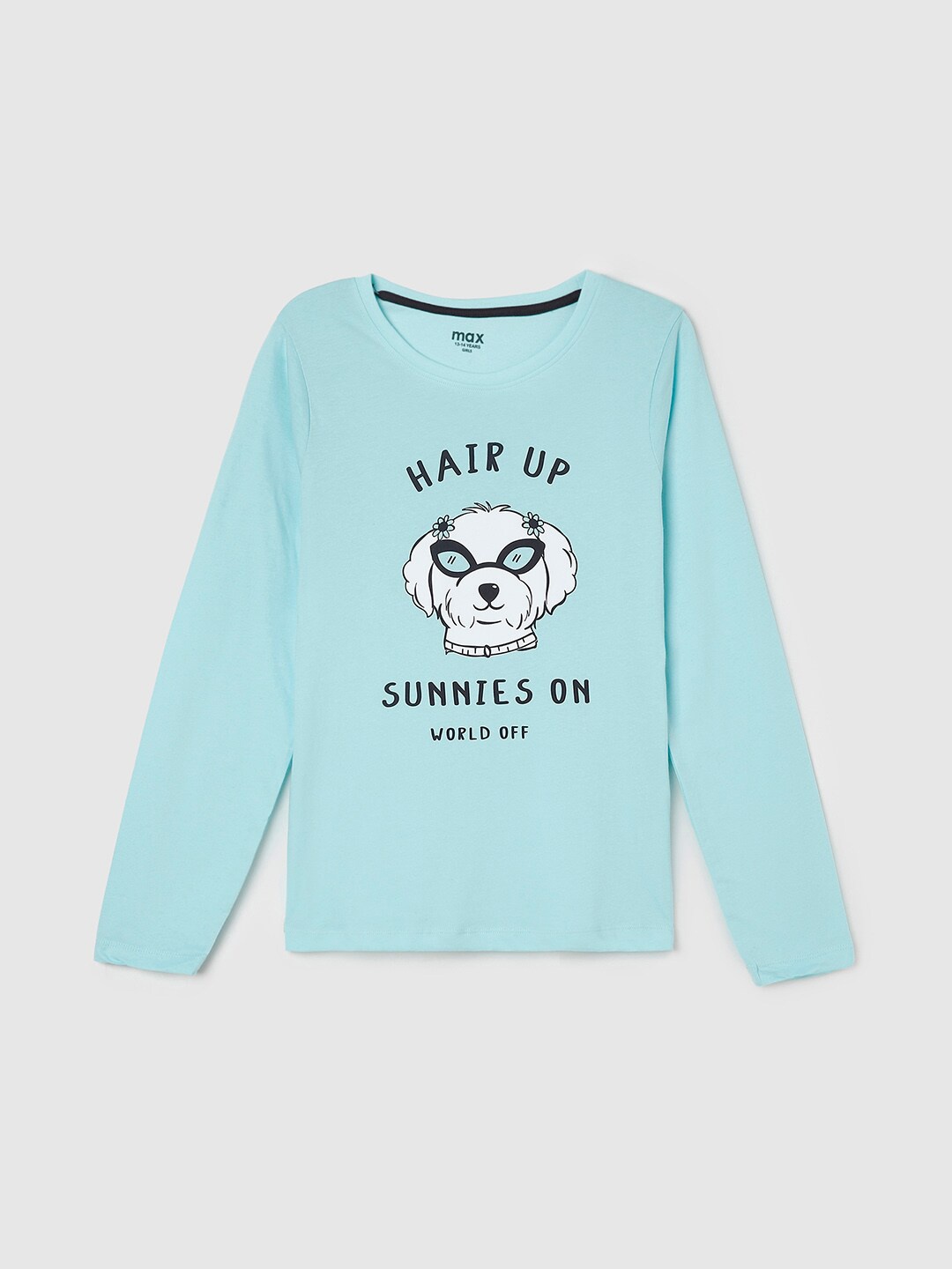 

max Girls Printed Pure Cotton T-shirt, Blue