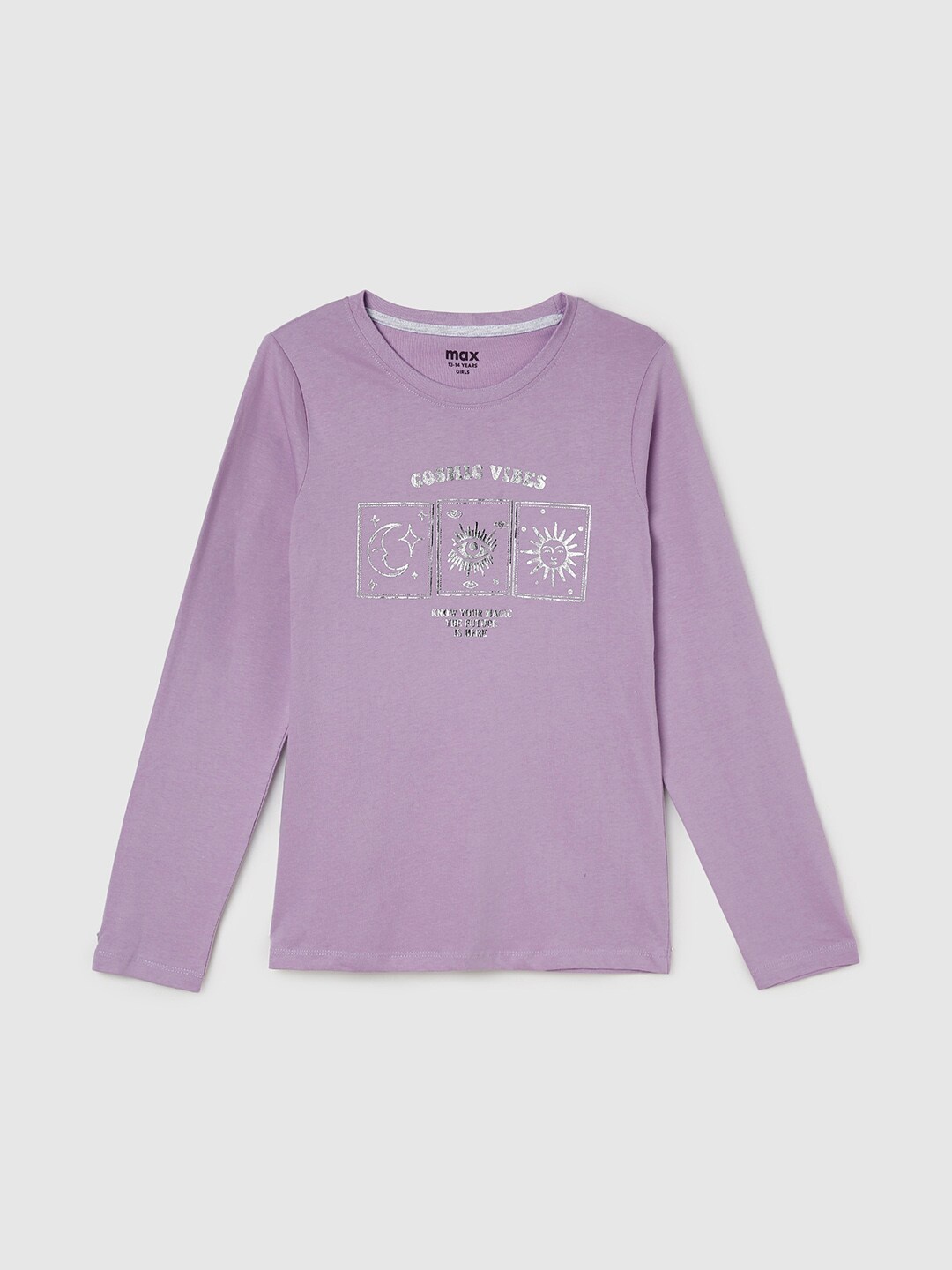 

max Girls Printed Pure Cotton T-shirt, Purple