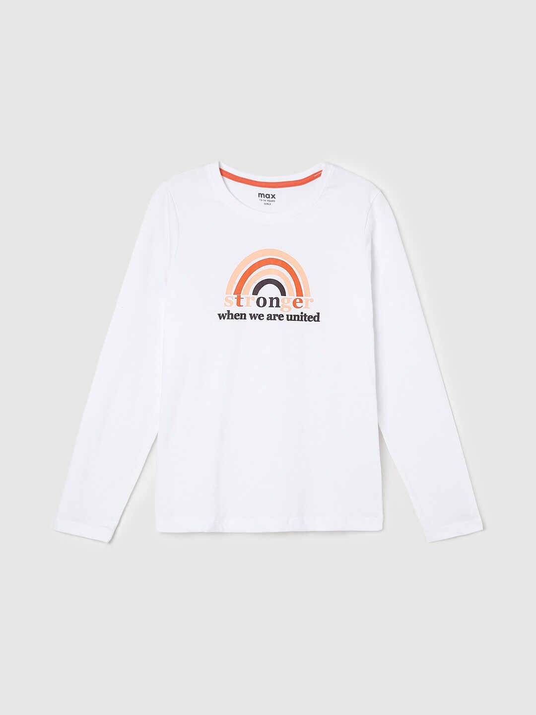 

max Girls Printed Pure Cotton T-shirt, White