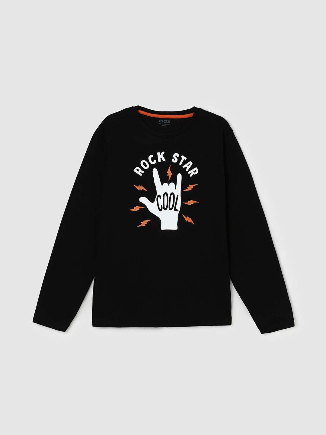 

max Boys Printed Pure Cotton T-shirt, Black