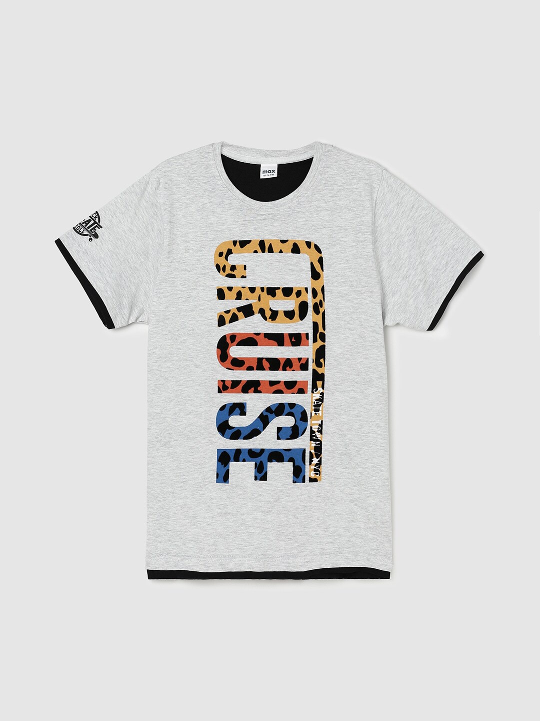 

max Boys Printed Pure Cotton T-shirt, Grey melange