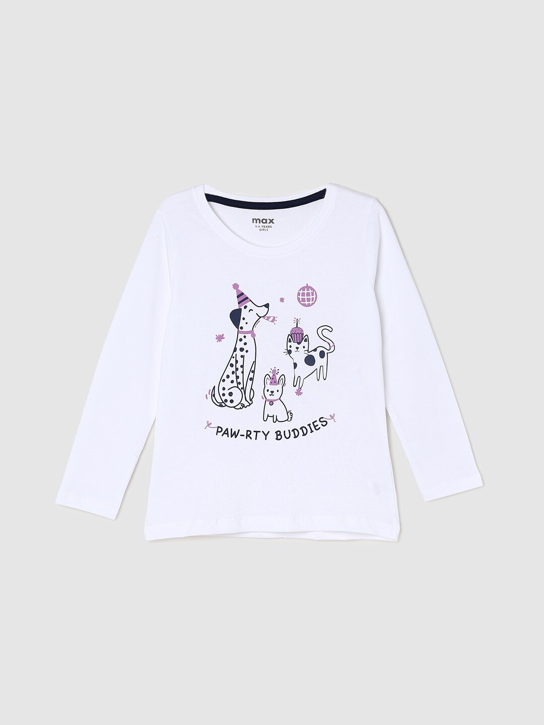 

max Girls Printed Cotton T-shirt, White