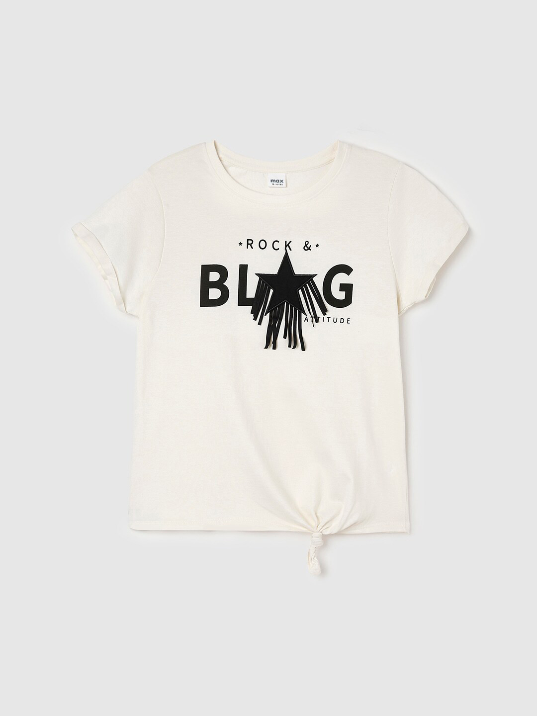

max Girls Typography Printed Cotton T-shirt, Off white
