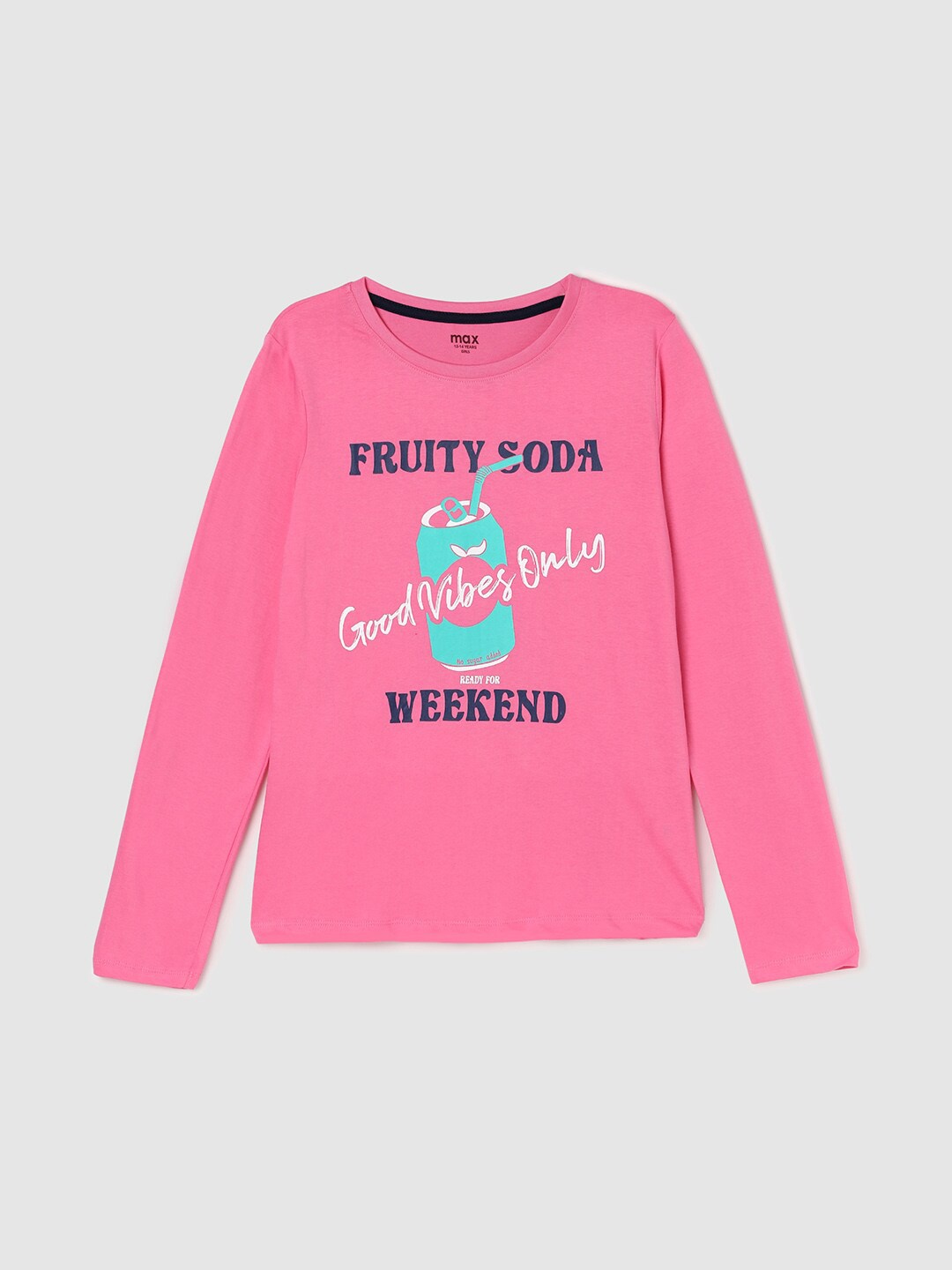 

max Girls Typography Printed Cotton T-shirt, Pink