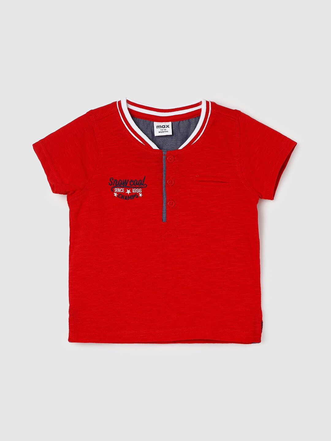 

max Boys Mandarin Collar Cotton T-shirt, Red