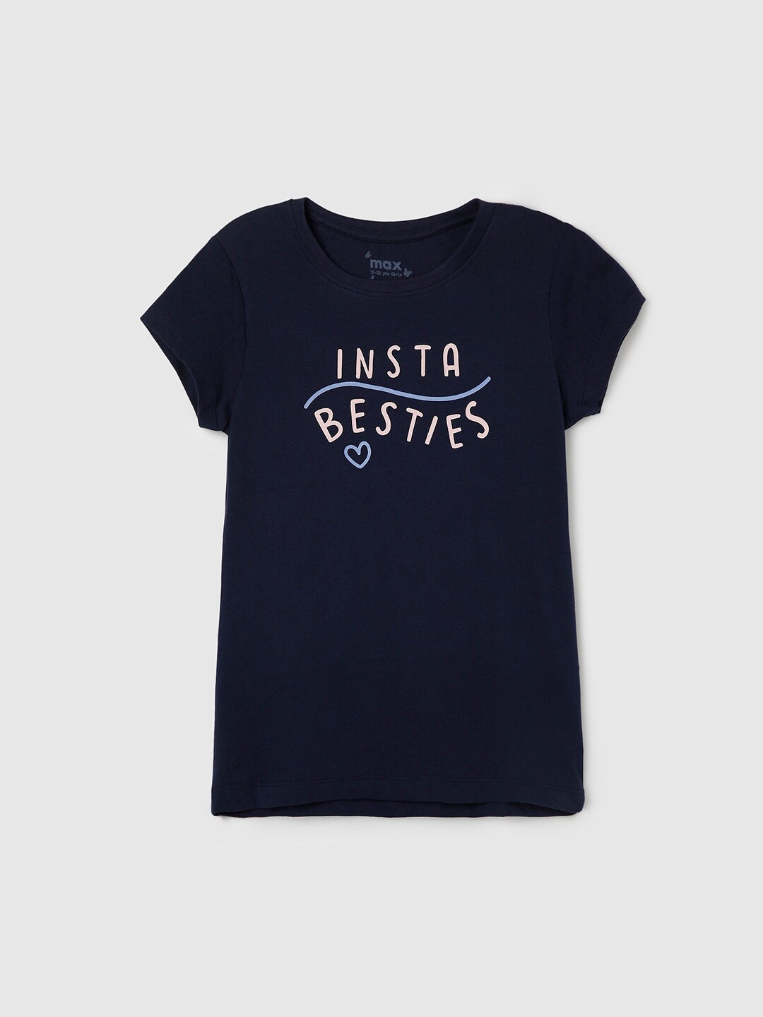 

max Girls Typography Printed Cotton T-shirt, Blue