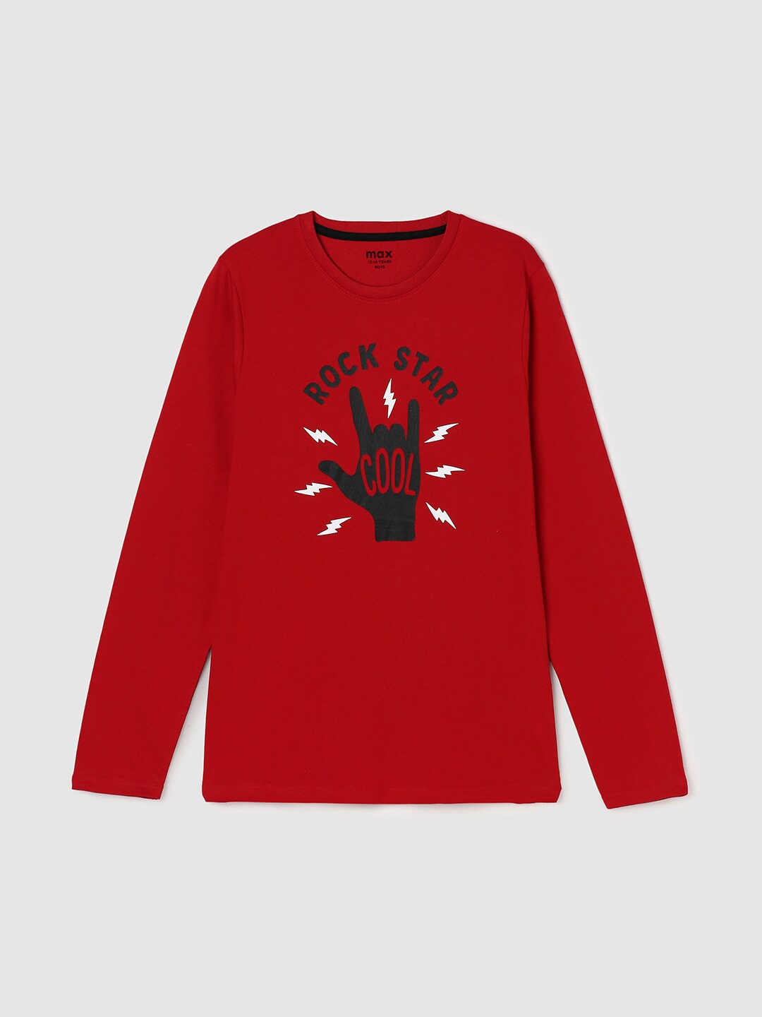 

max Boys Typography Printed Cotton T-shirt, Red
