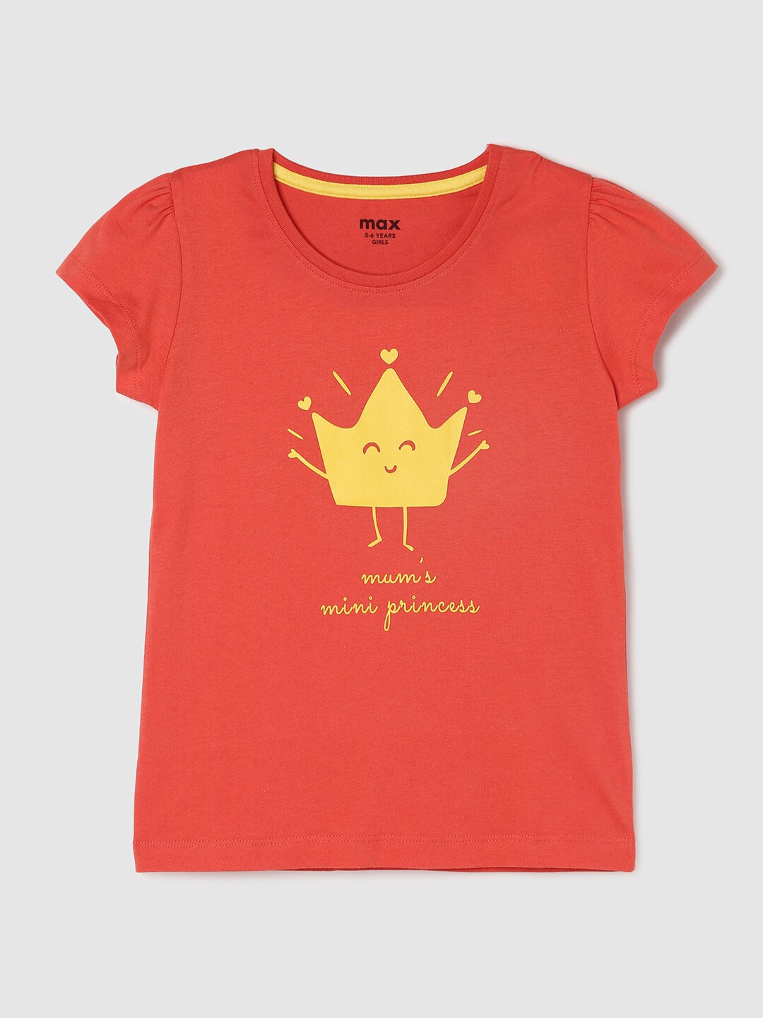 

max Girls Printed Cotton T-shirt, Orange