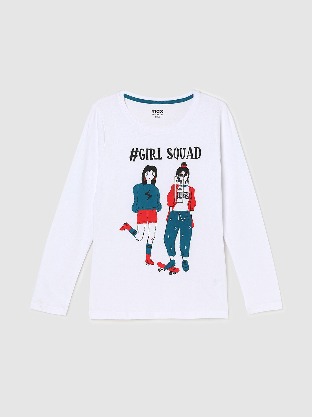 

max Girls Printed Cotton T-shirt, White