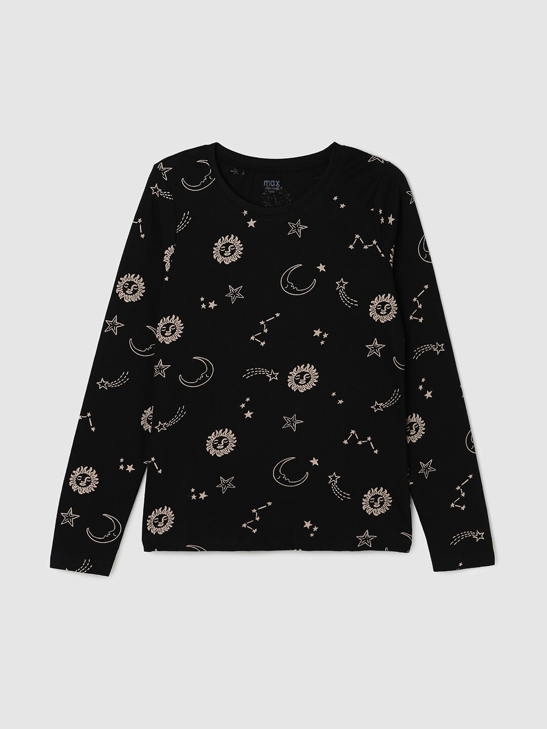 

max Girls Printed Cotton T-shirt, Black