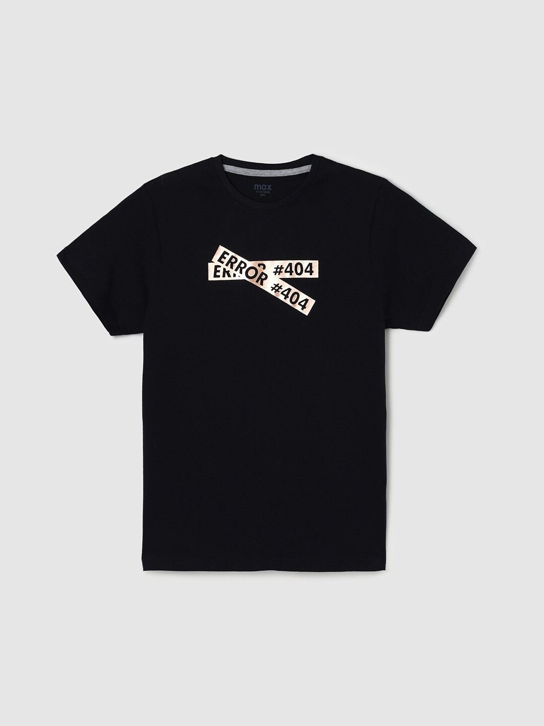 

max Boys Typography Printed Cotton T-shirt, Black