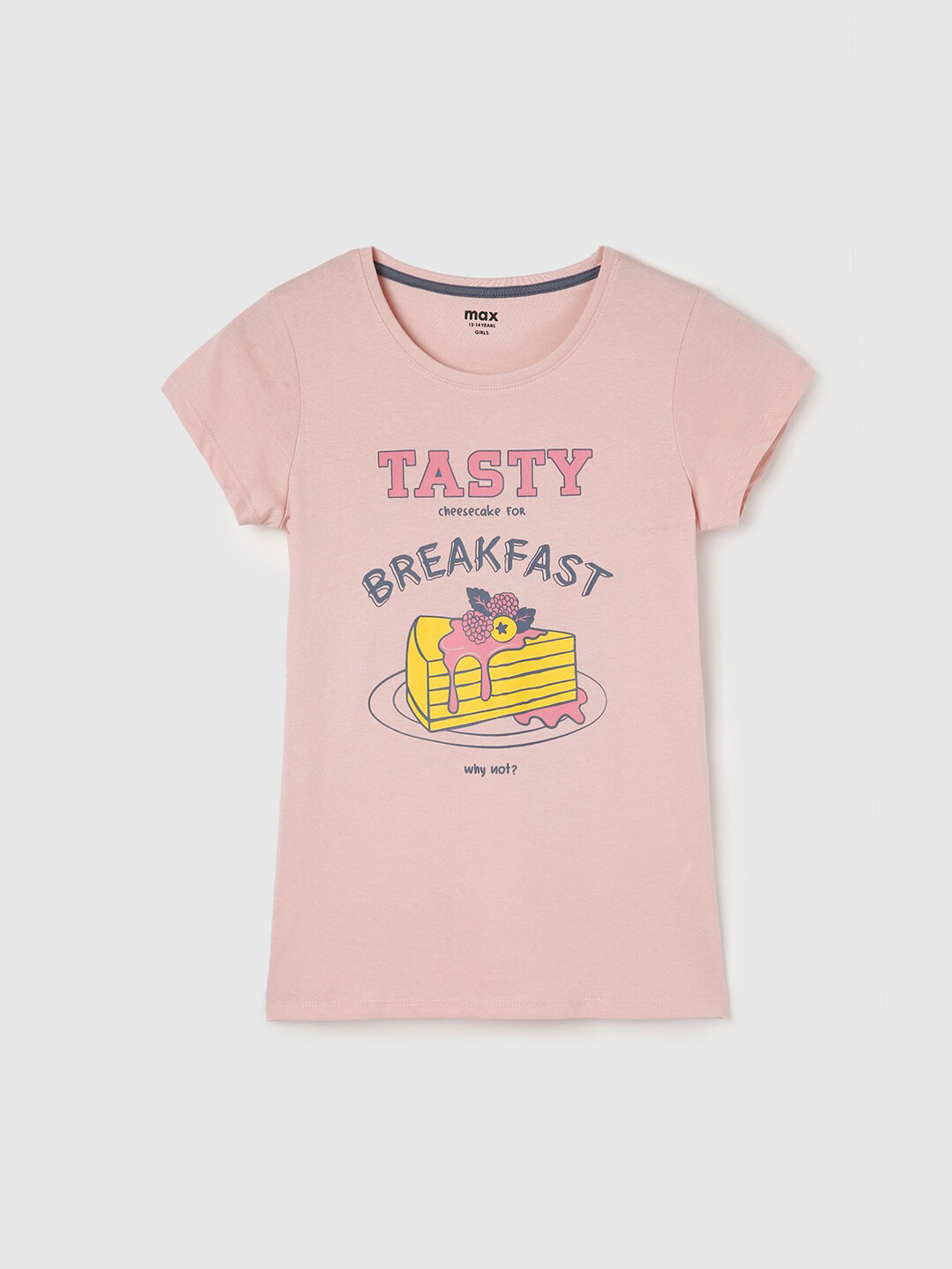 

max Girls Typography Printed Cotton T-shirt, Peach