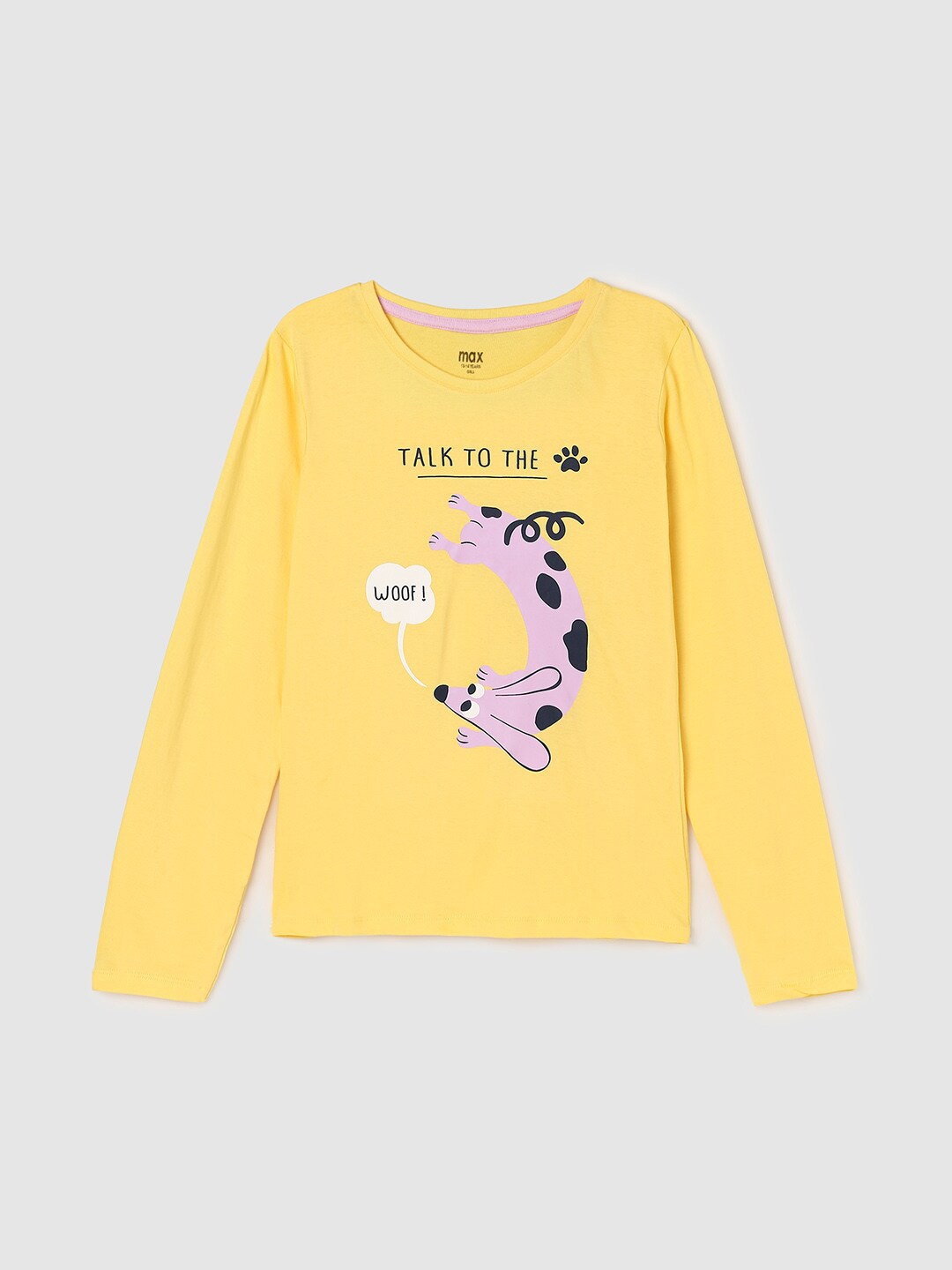 

max Girls Printed Cotton T-shirt, Yellow