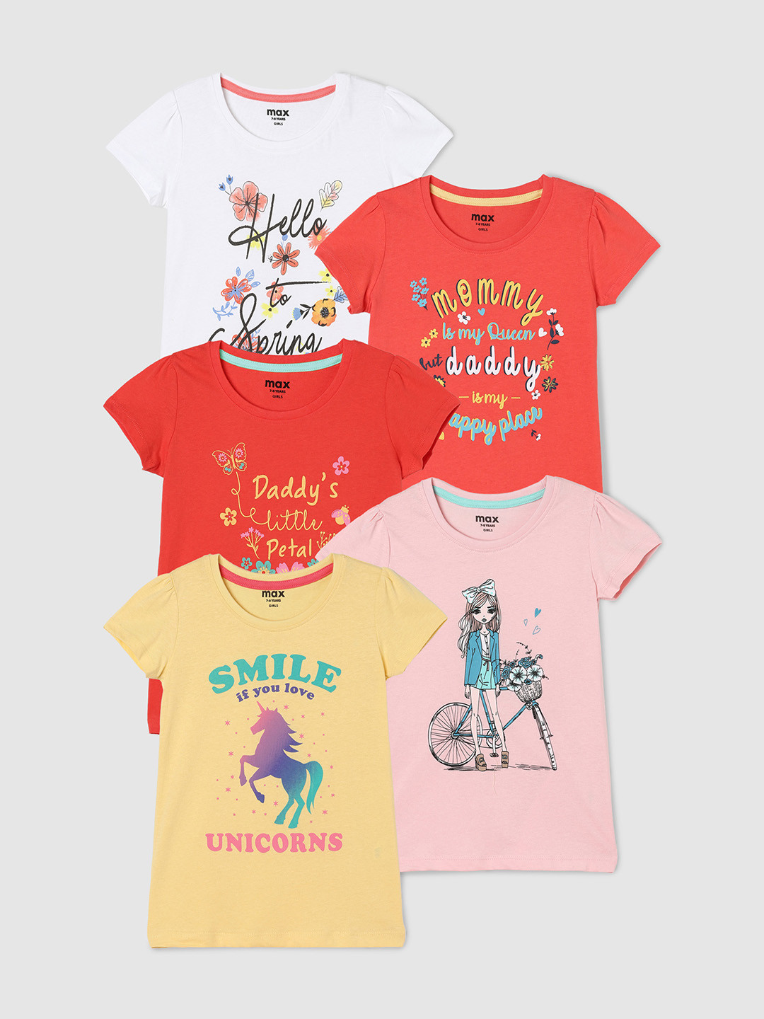 

max GirlsPack Of 5 Typography 5 Printed T-shirt, White