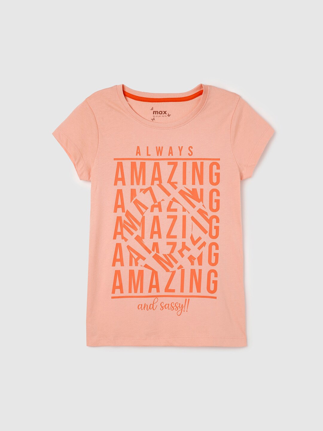 

max Girls Orange Printed Cotton T-shirt
