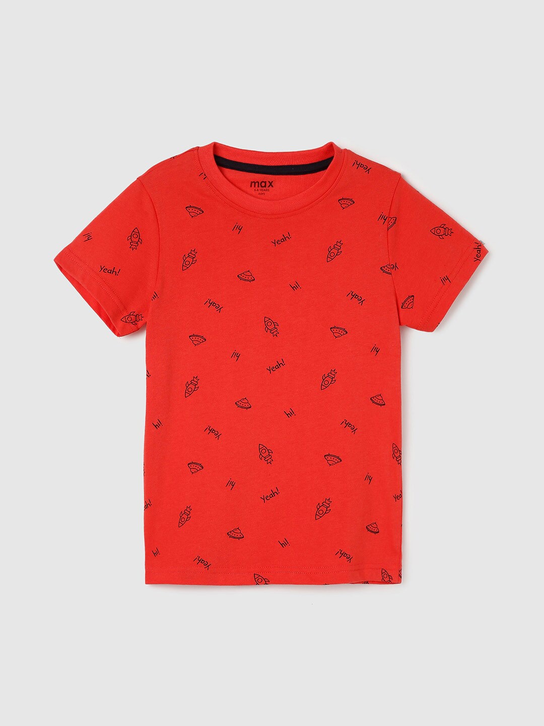 

max Boys Printed Cotton T-shirt, Red