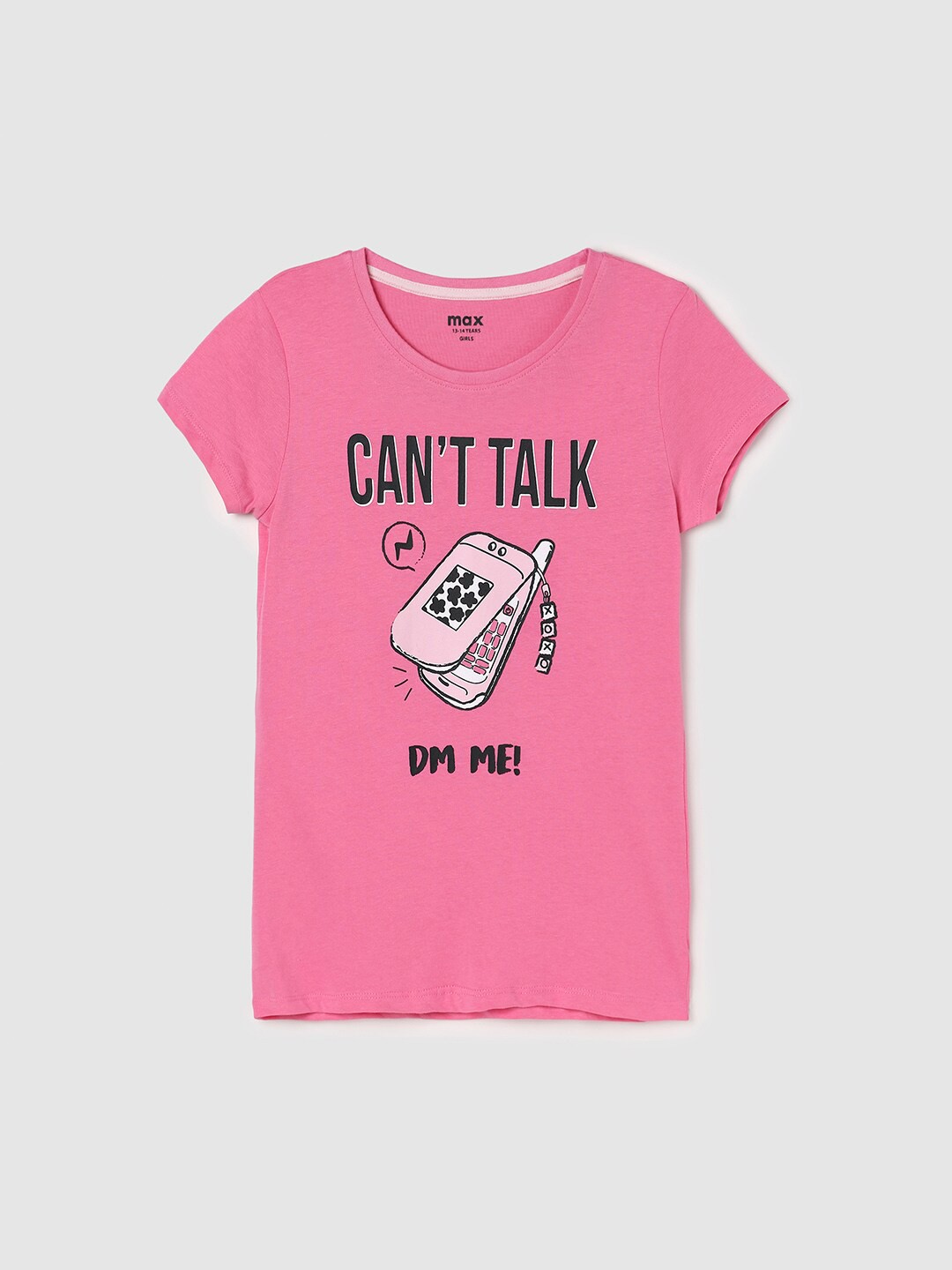 

max Girls Typography Printed Cotton T-shirt, Pink