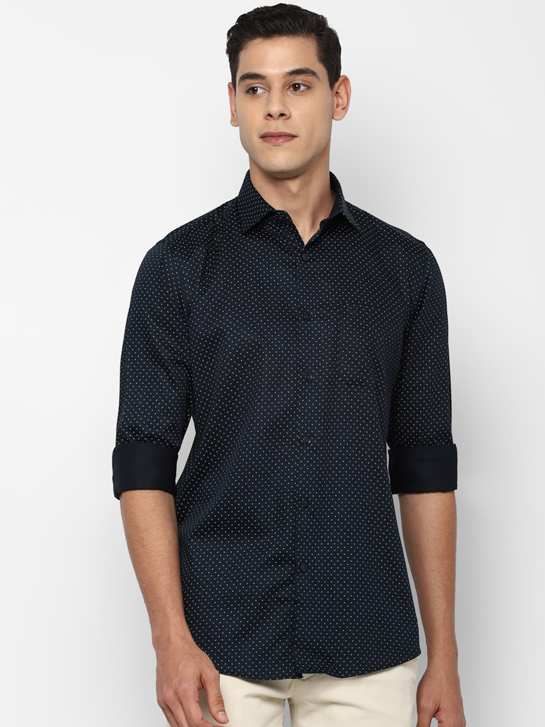 

Allen Solly Men Slim Fit Printed Cotton Casual Shirt, Navy blue