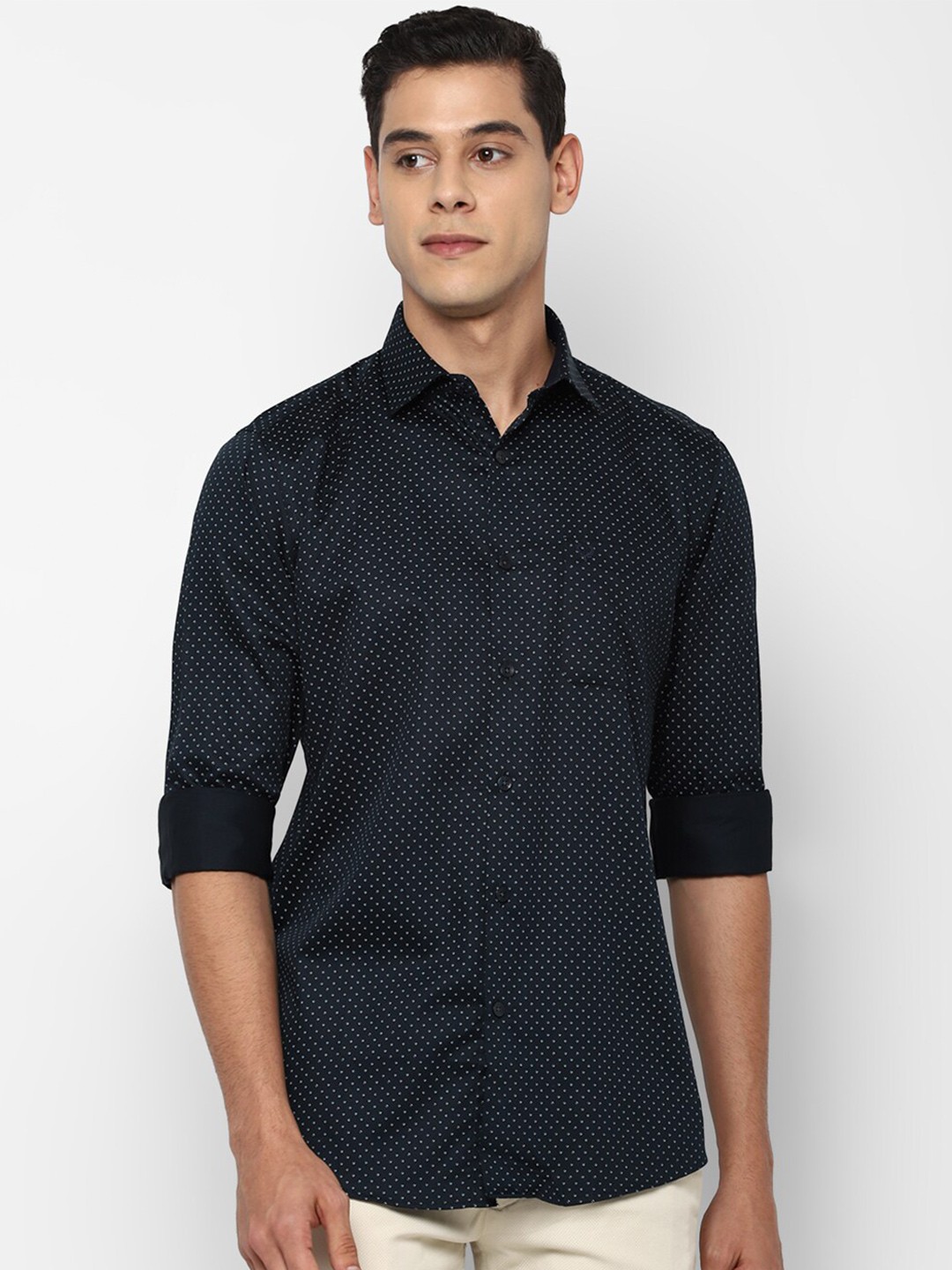 

Allen Solly Slim Fit Printed Cotton Casual Shirt, Navy blue