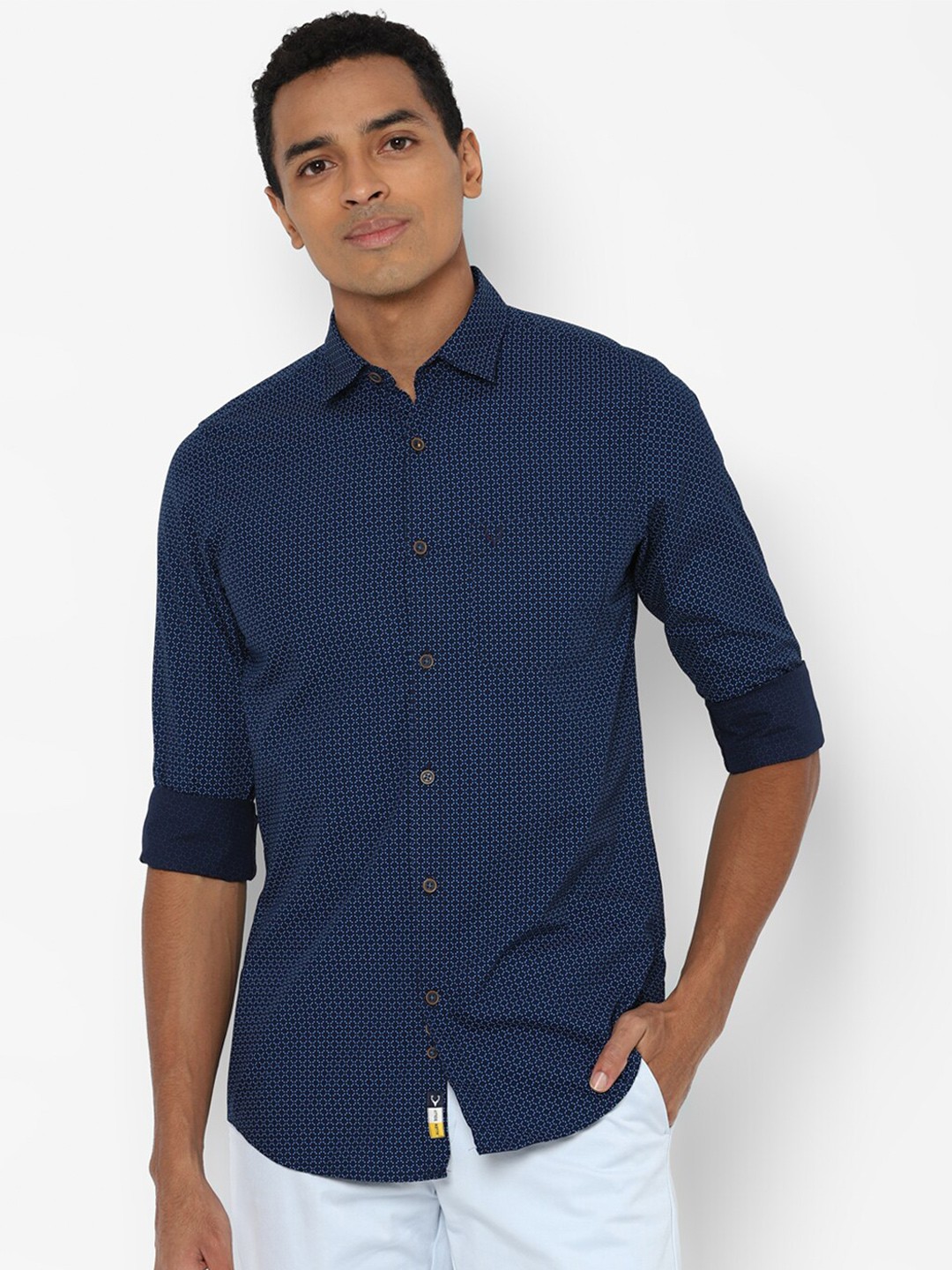 

Allen Solly Men Slim Fit Printed Cotton Casual Shirt, Navy blue
