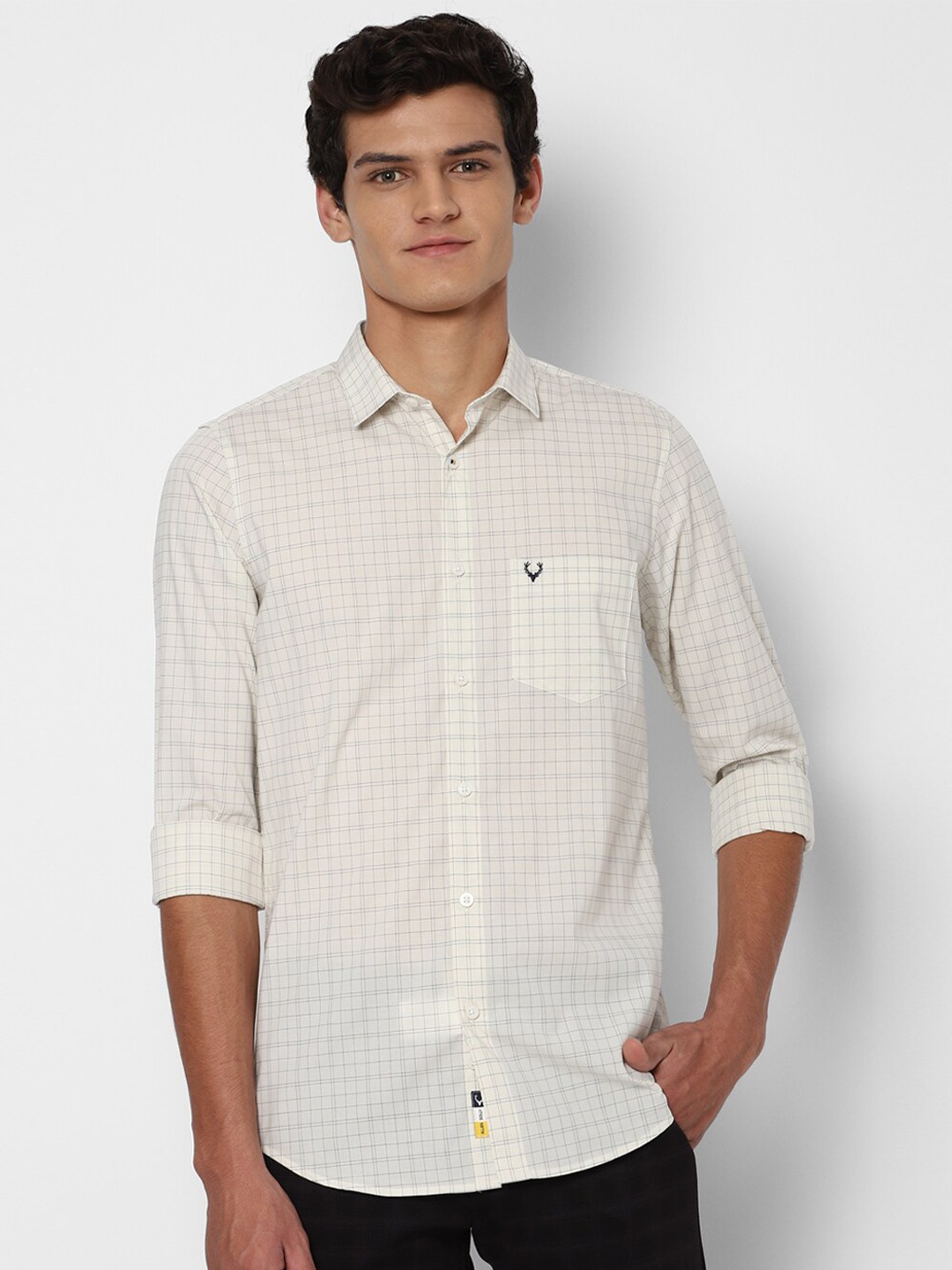 

Allen Solly Men Slim Fit Grid Tattersall Checks Checked Casual Shirt, Cream
