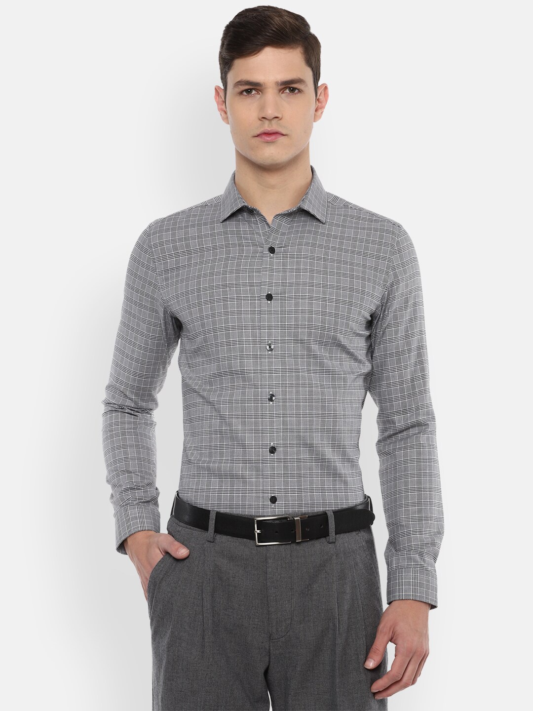 

Louis Philippe Men Slim Fit Checked Formal Shirt, Grey