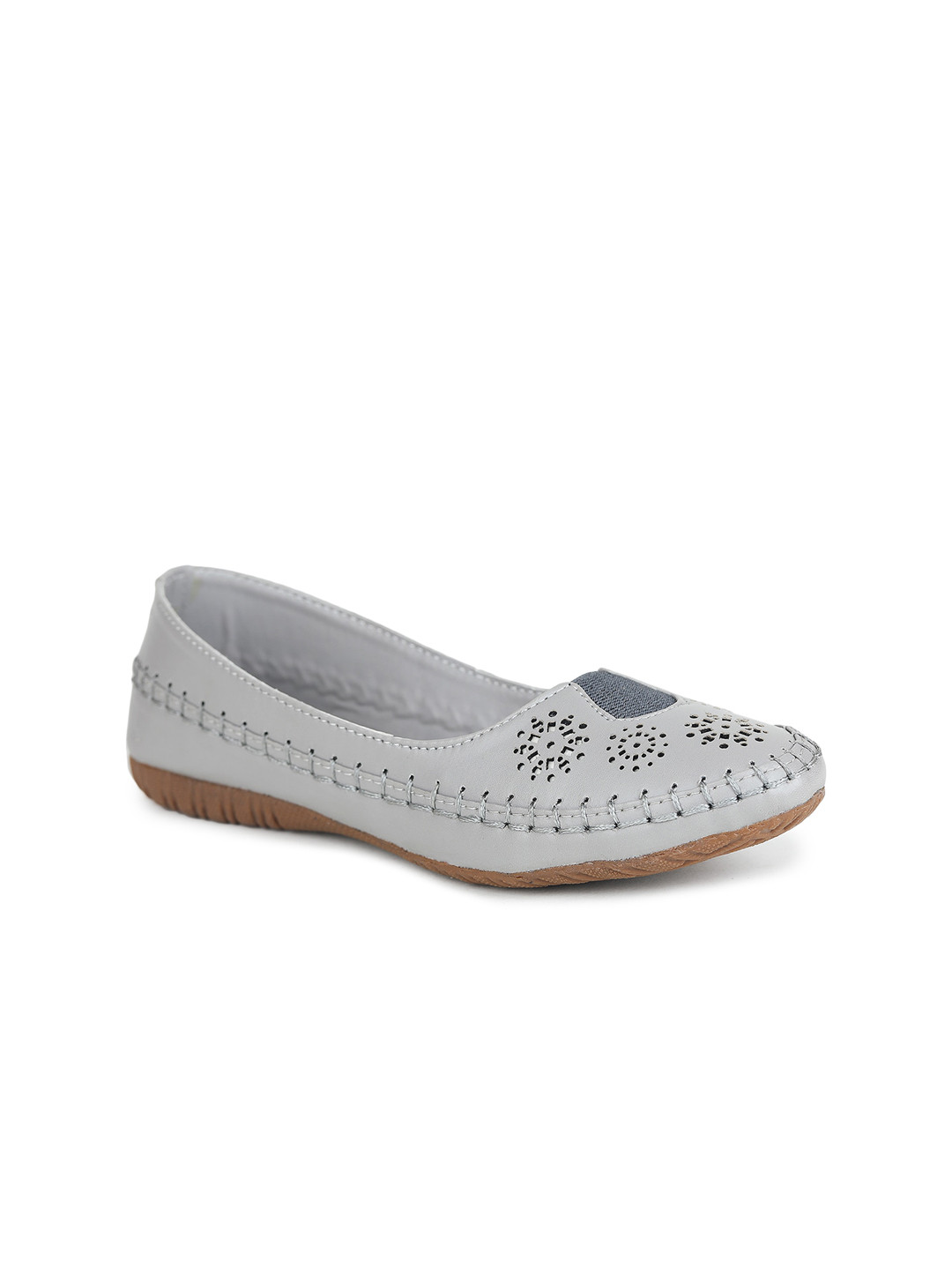 

Moonwalk Women Laser Cuts Embellished Ballerinas Flats, Grey