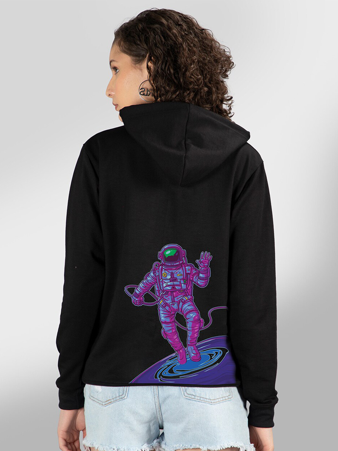 

Mad Over Print Women Black Hooded Sweatshirt
