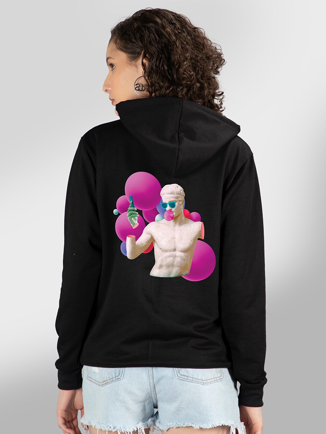 

Mad Over Print Women Black Hooded Sweatshirt