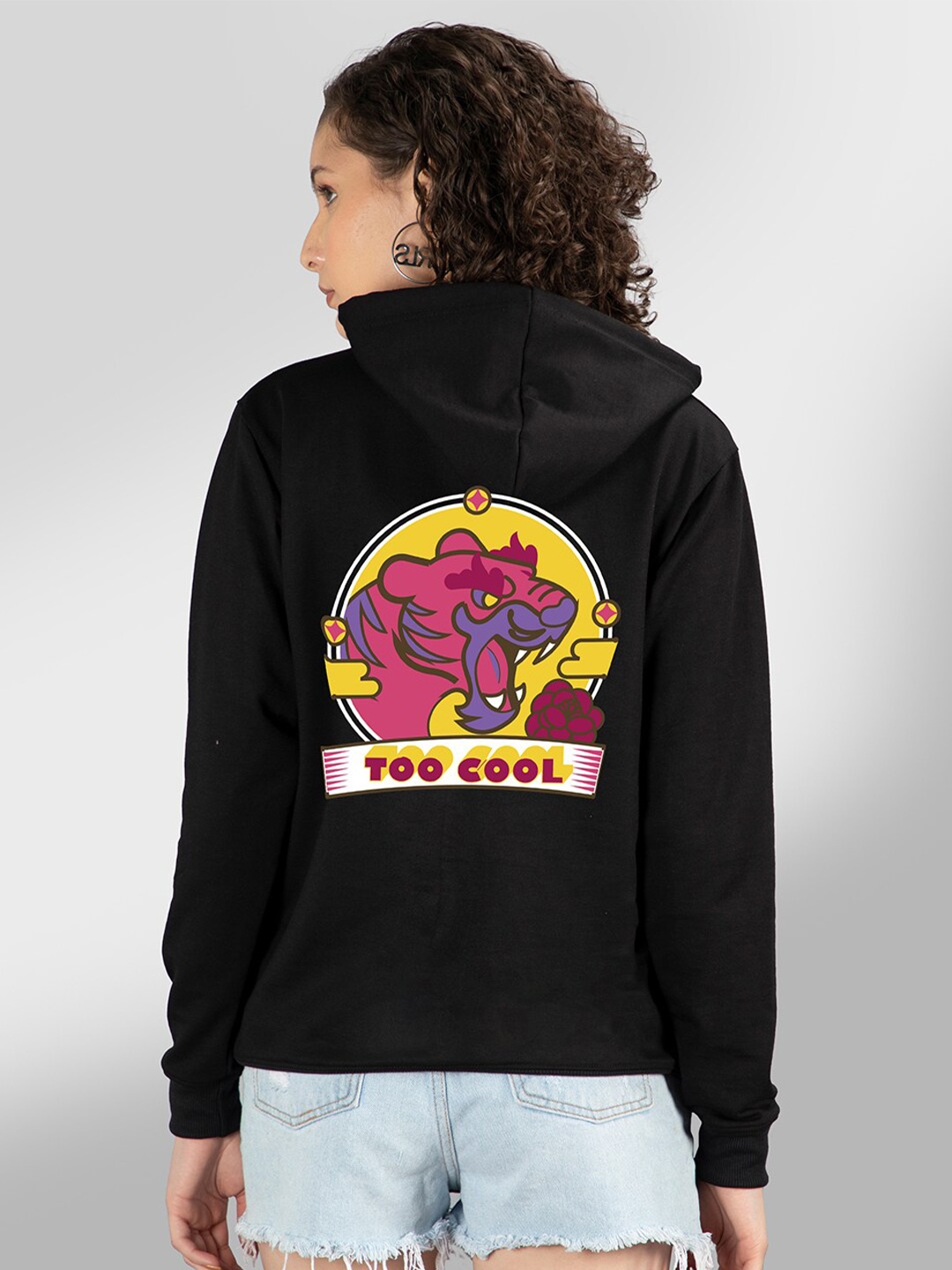 

Mad Over Print Women Black Hooded Sweatshirt