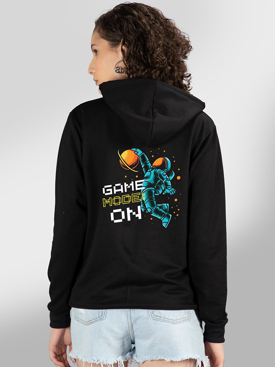 

Mad Over Print Women Black Hooded Sweatshirt