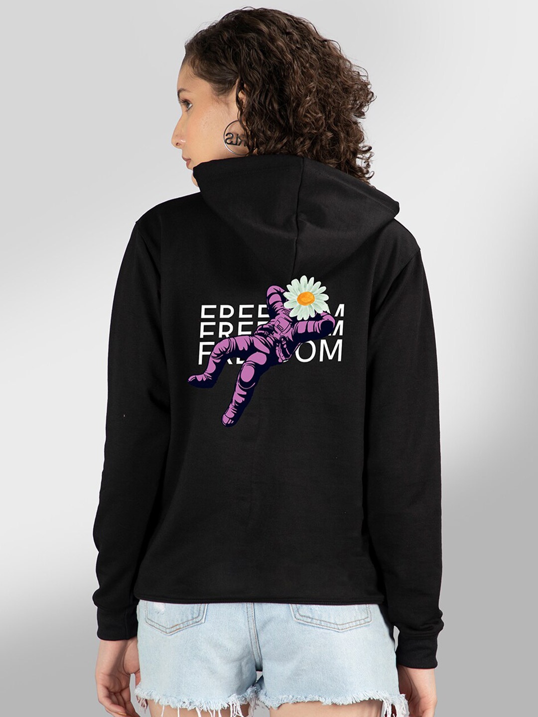 

Mad Over Print Women Black Hooded Sweatshirt