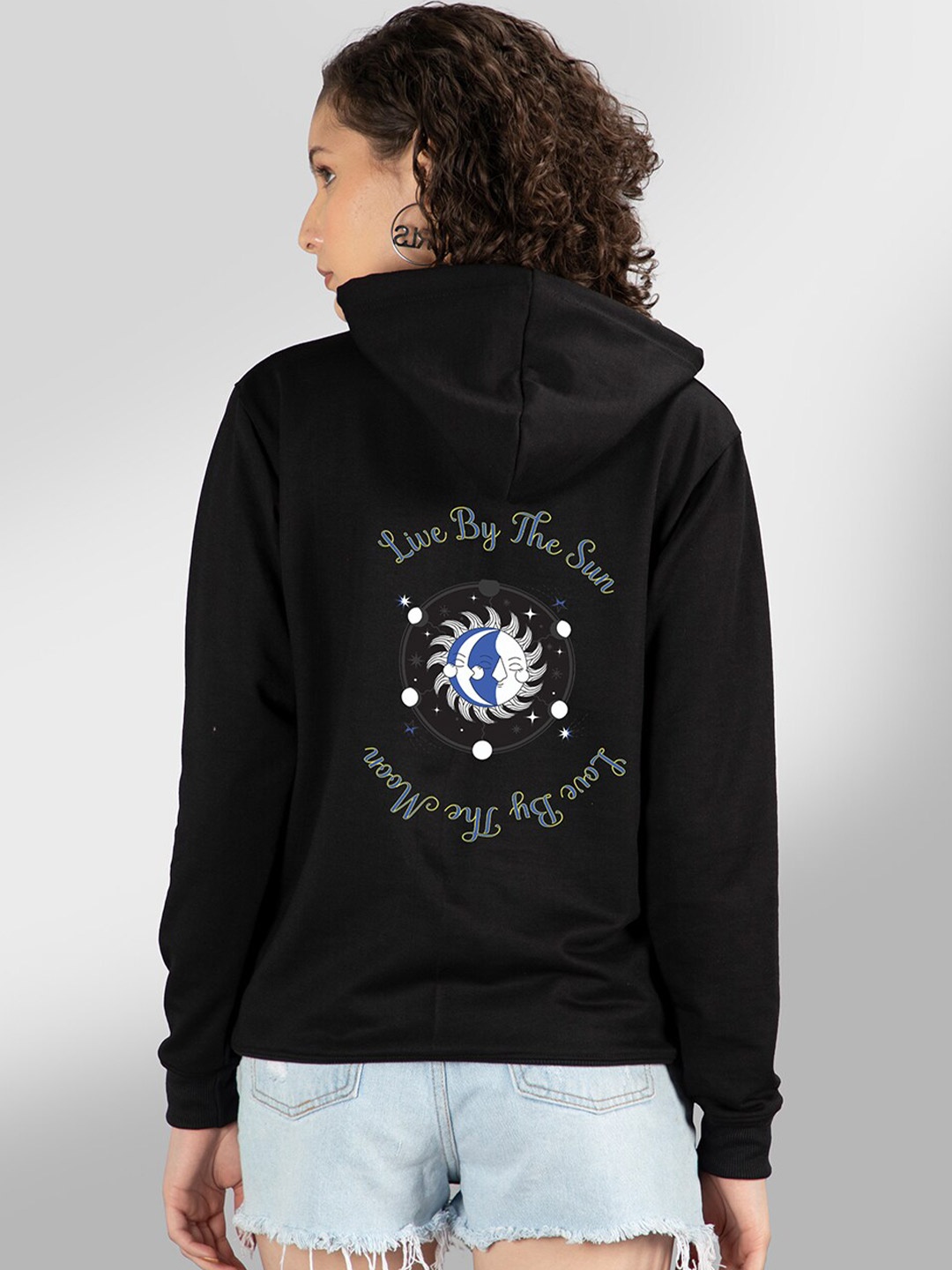 

Mad Over Print Women Black Hooded Sweatshirt