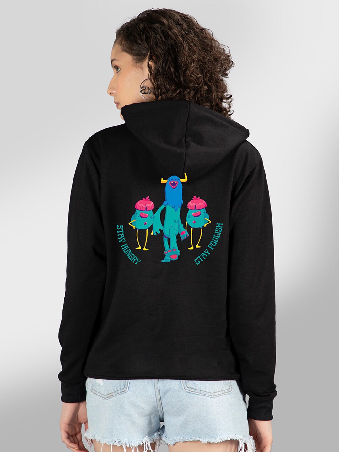 

Mad Over Print Women Black Hooded Sweatshirt