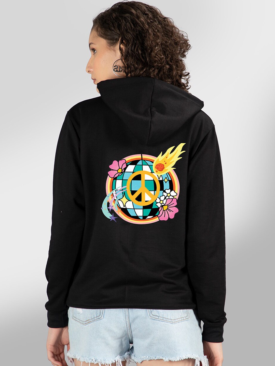 

Mad Over Print Women Black Hooded Sweatshirt