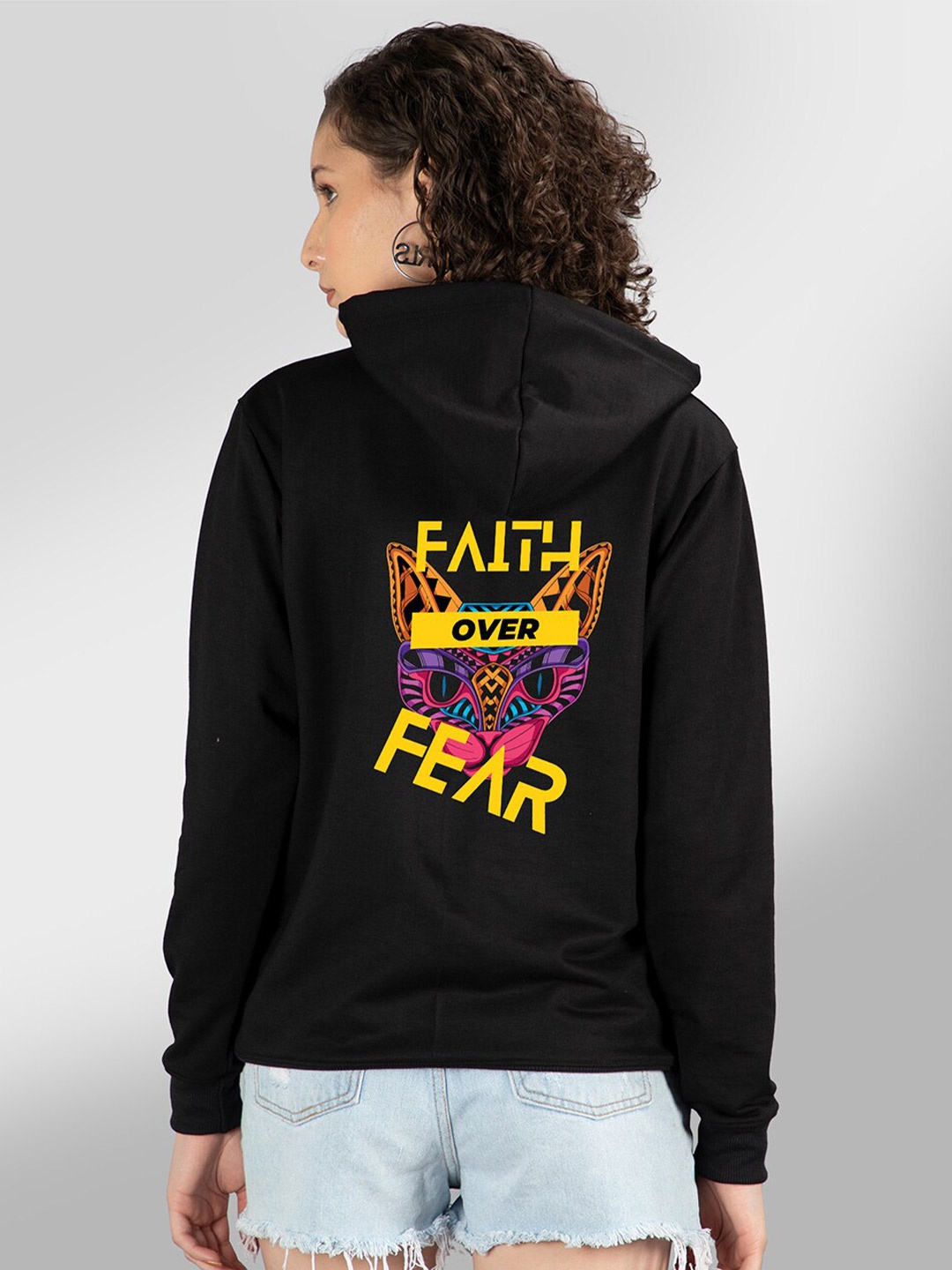 

Mad Over Print Women Black Hooded Sweatshirt