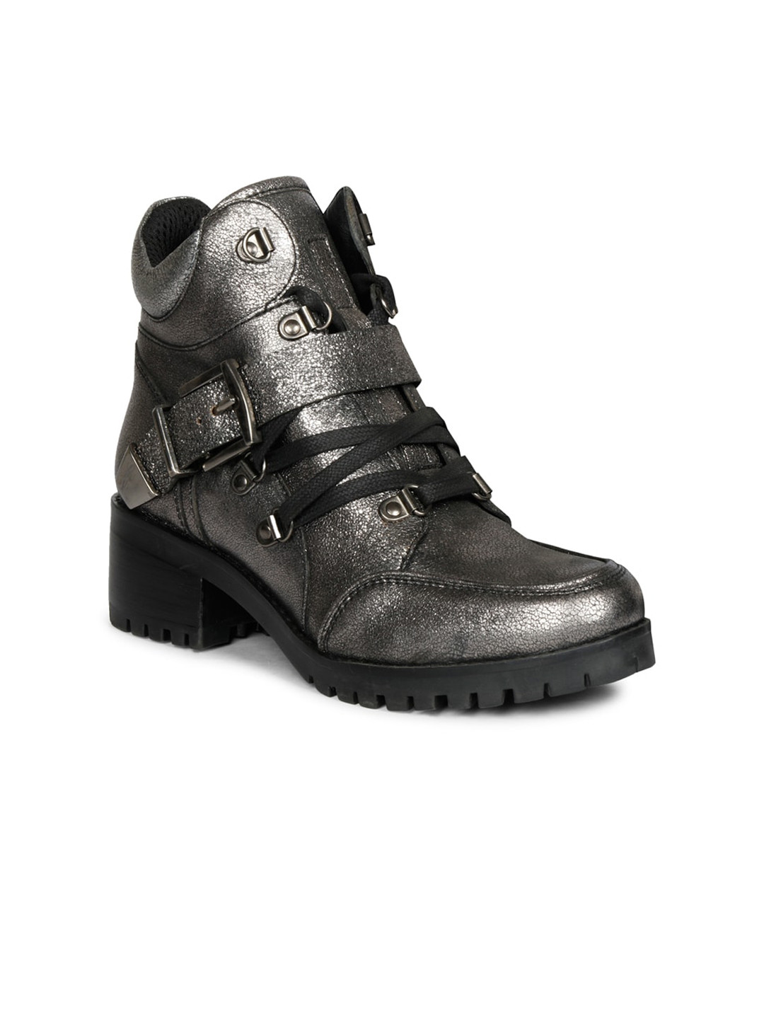 

Saint G Women Textured Leather High-Top Boots, Grey