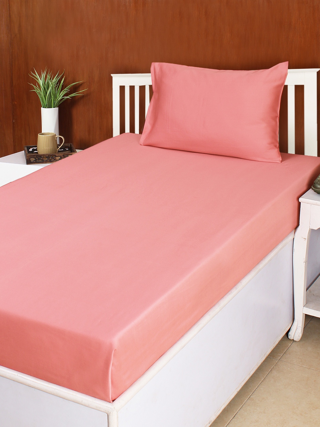 

House This Pink Cotton 300 TC Single Bedsheet with 1 Pillow Cover