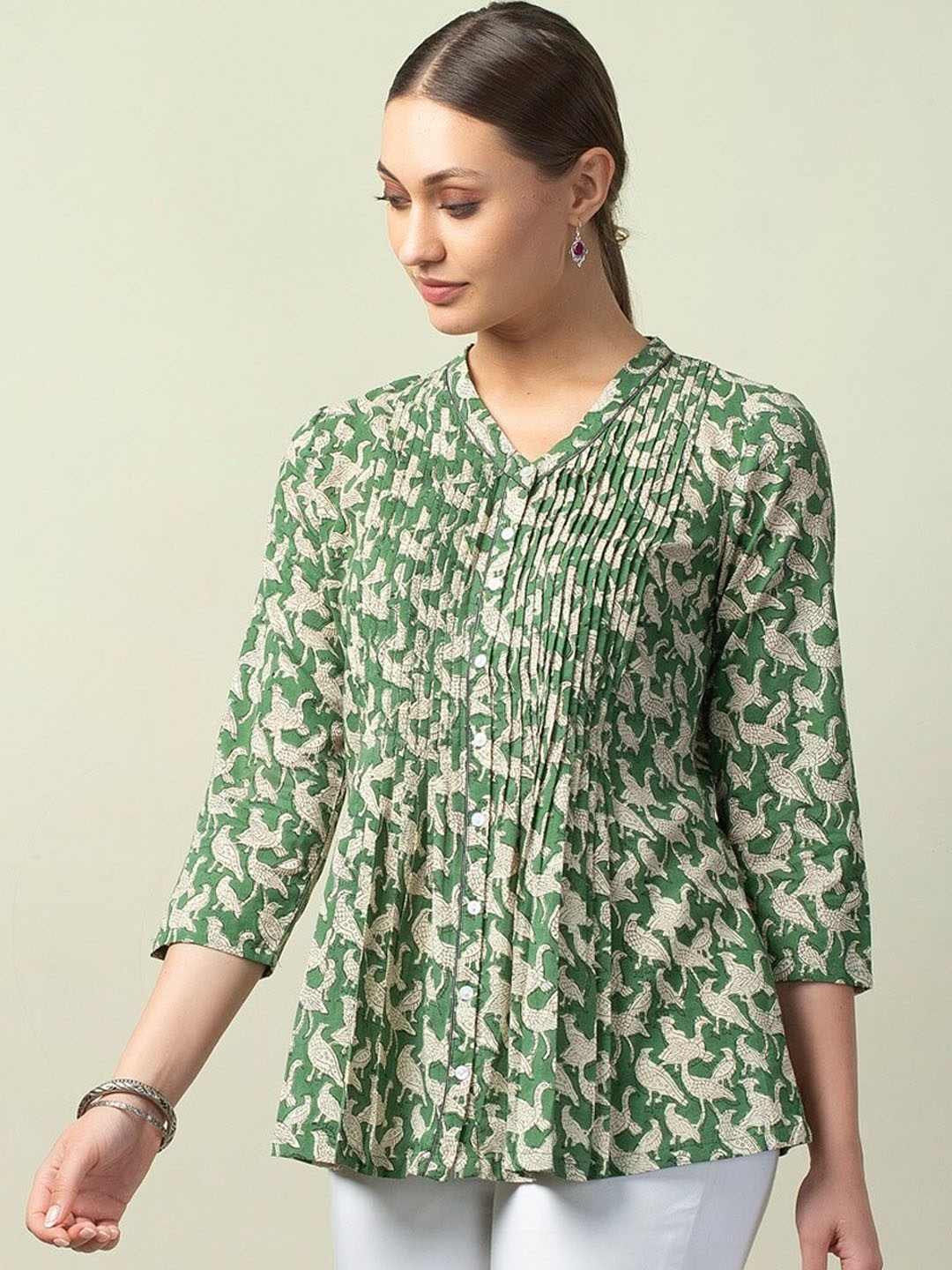 

Fabindia Ethnic Motifs Printed Cotton Kurta, Green