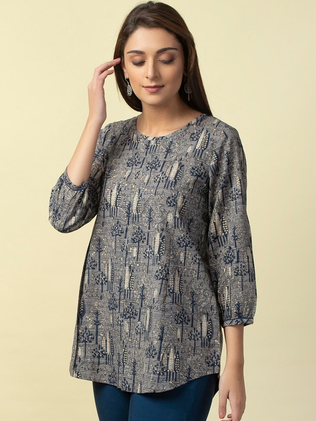 

Fabindia Ethnic Motifs Printed Cotton Kurta, Grey