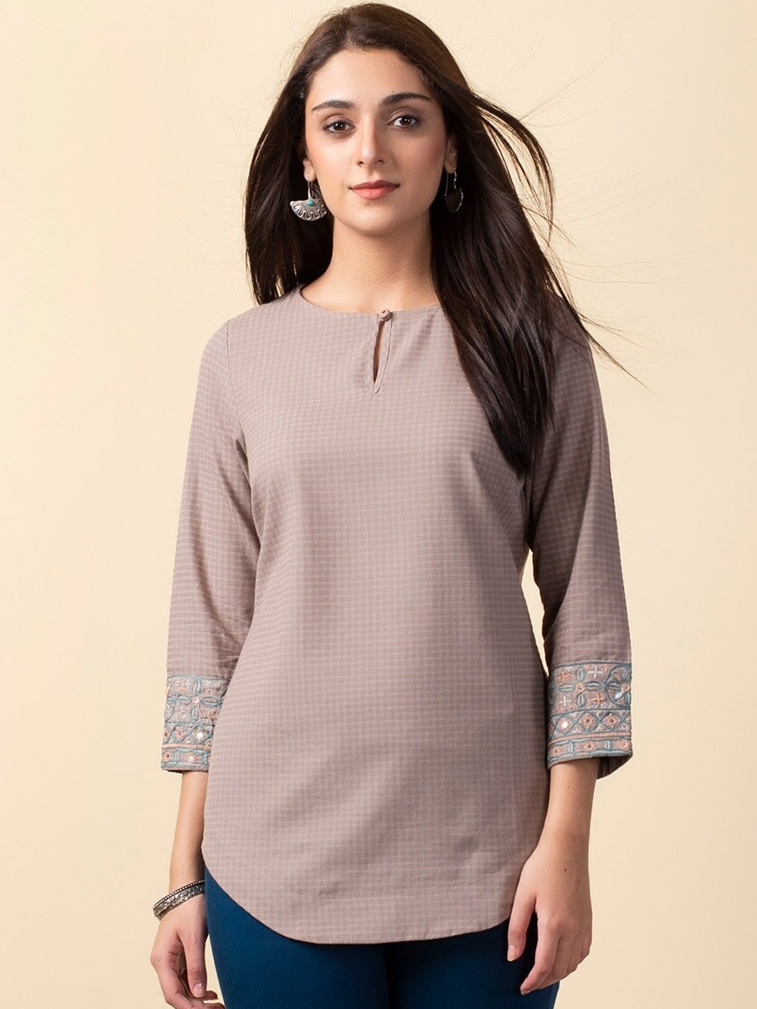Fabindia Women Pure Cotton Kurti, Grey