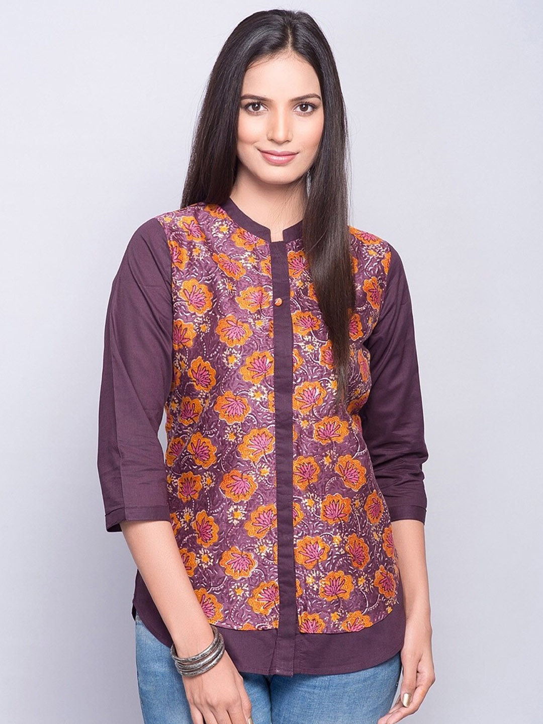 

Fabindia Women Floral Printed Kurti, Purple
