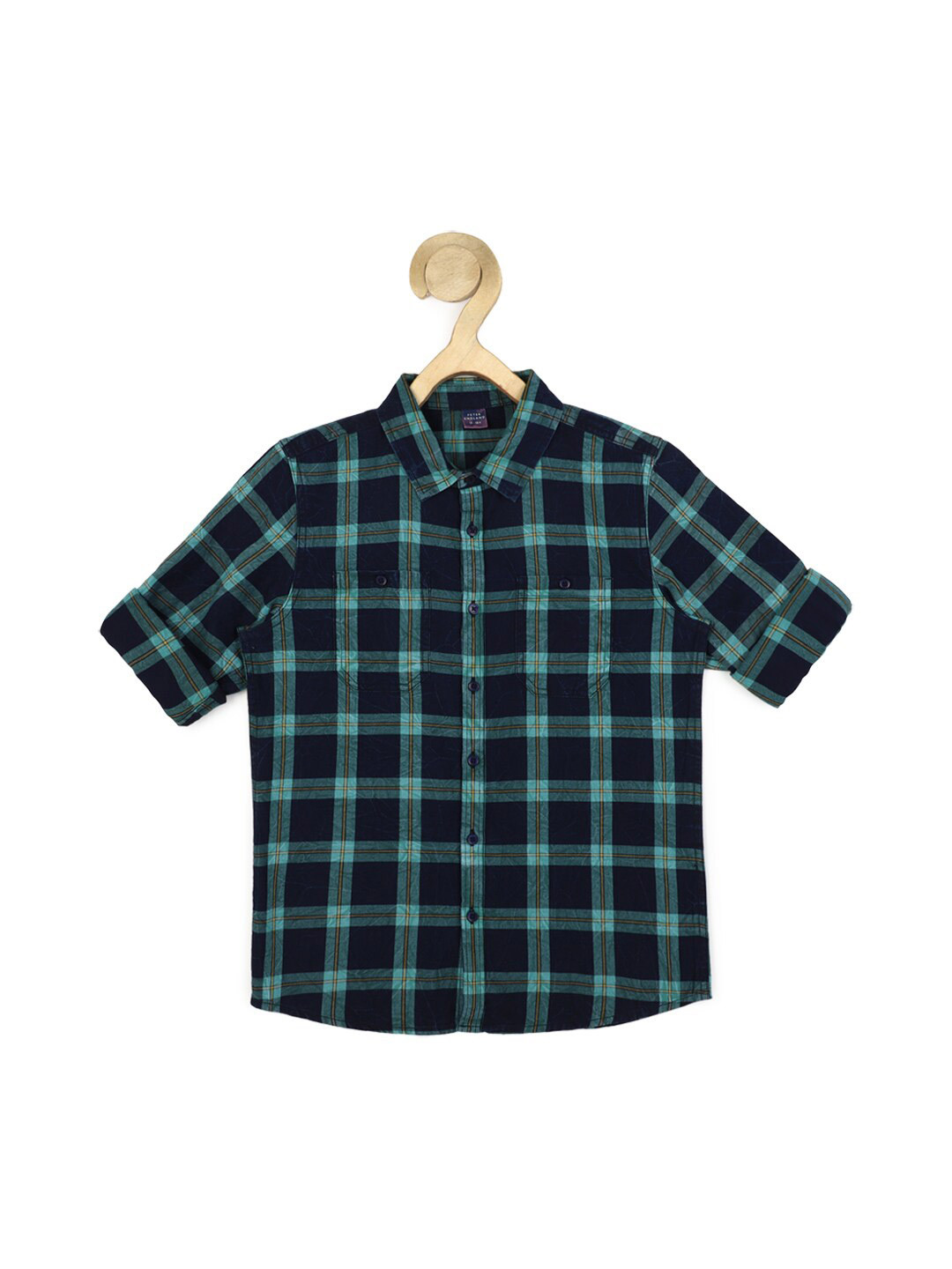

Peter England Boys Slim Fit Checked Cotton Casual Shirt, Navy blue
