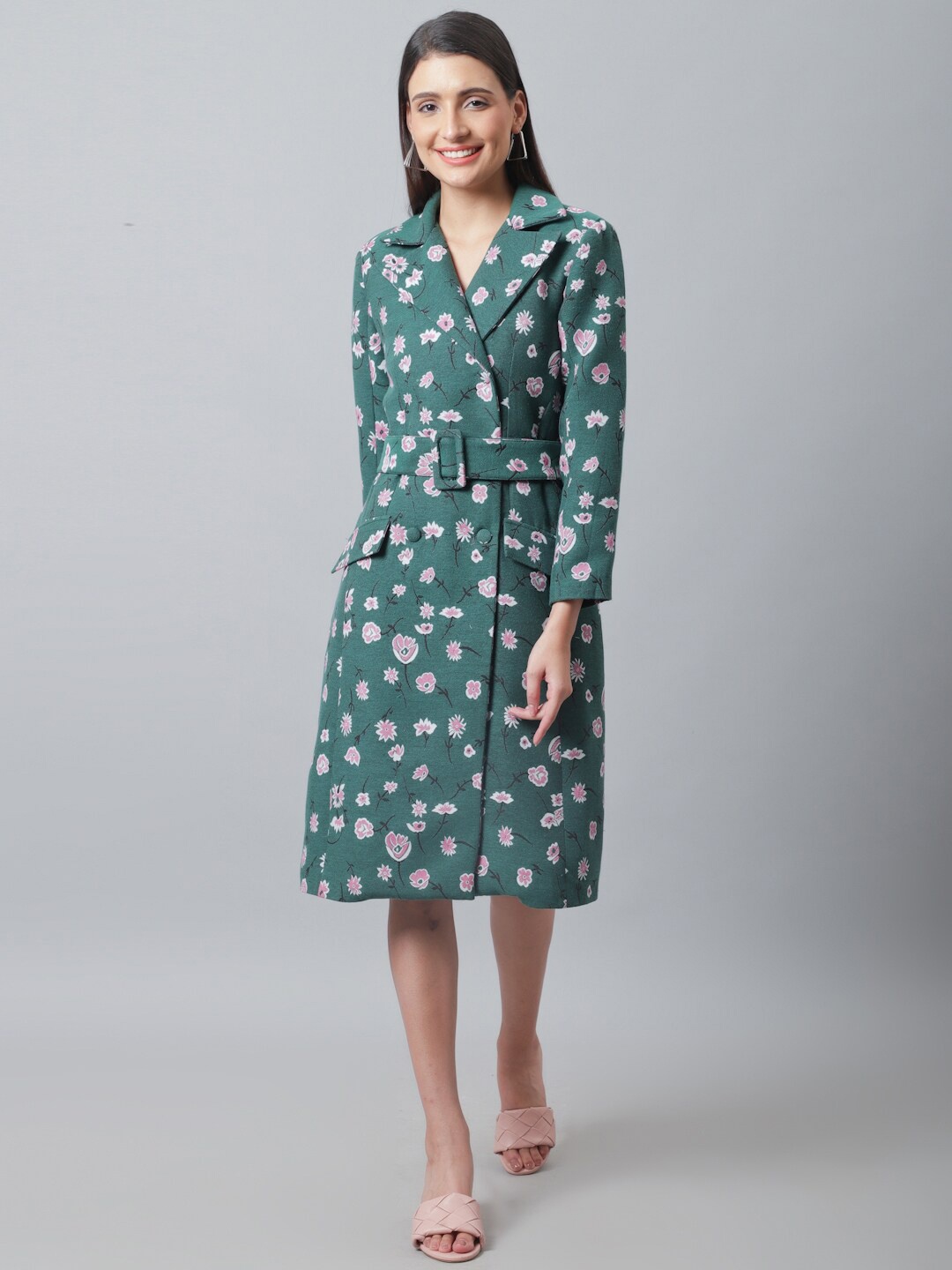 

BLANC9 Shirt Collar Floral Printed Dress, Green