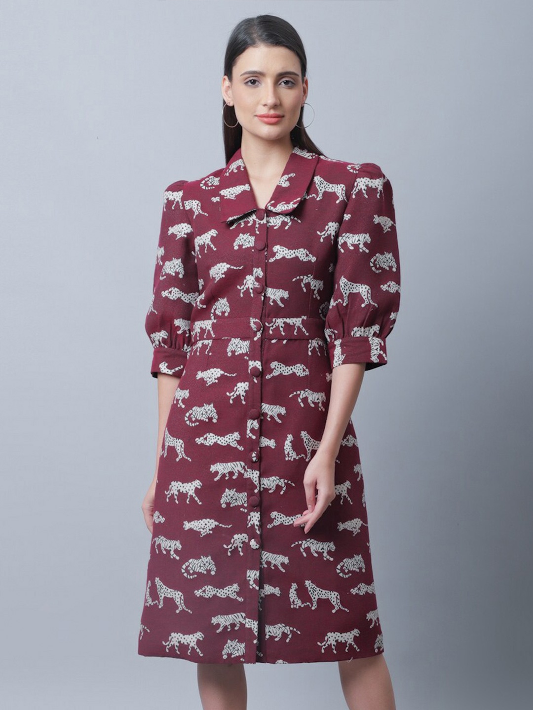 

BLANC9 Animal Midi Dress, Maroon