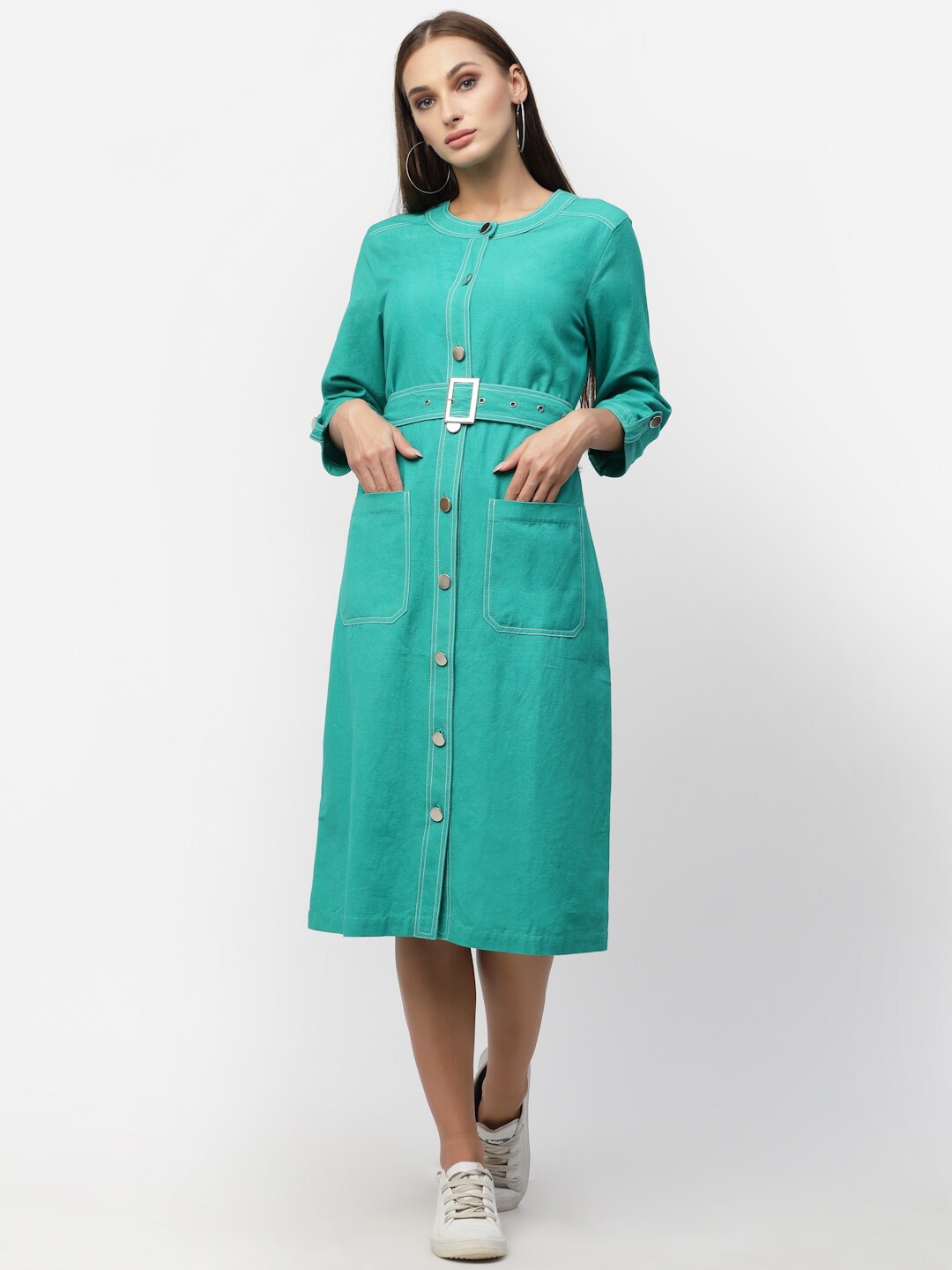 

BLANC9 A-Line Cotton Midi Dress, Green