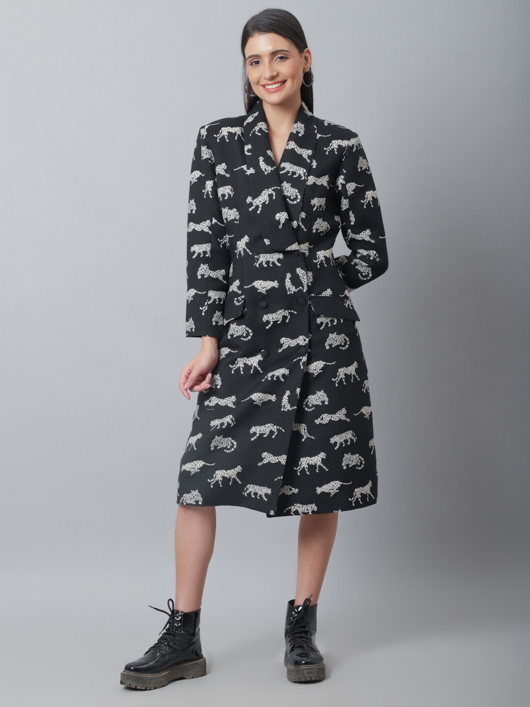 

BLANC9 Animal Shirt Midi Dress, Black