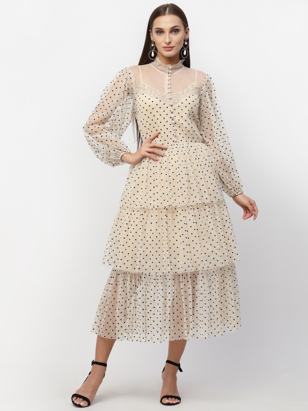 

BLANC9 Printed Layered Midi Dress, Beige